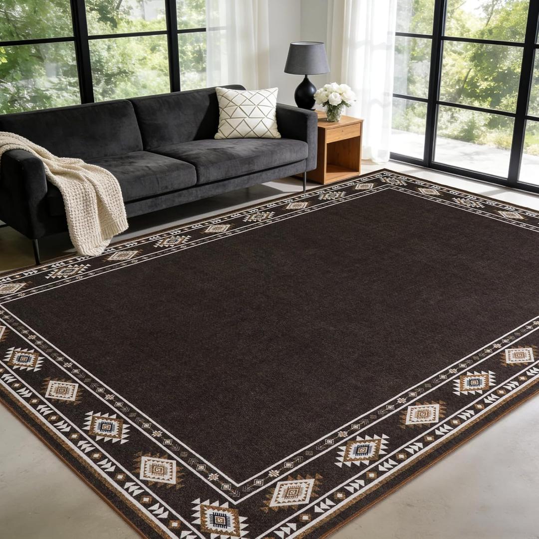 Large Geometric Area Rugs for Living Room Bedroom 9x12 Brown Rug