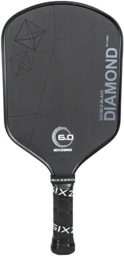 Six Zero Double Black Diamond Control Pickleball Paddle | 16mm Light Weight Edition (7.7-7.9 oz) | Raw Carbon Surface & Thermoformed Handle