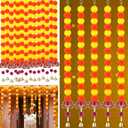 5 Pcs 50 Inch Diwali Artificial Marigold Garland with Wooden Lotus Hanging for Decoration Indian Pooja Decor Lotus Flower Decor Indian Pooja Ganesh Decorations for Home Wall New Year Gift