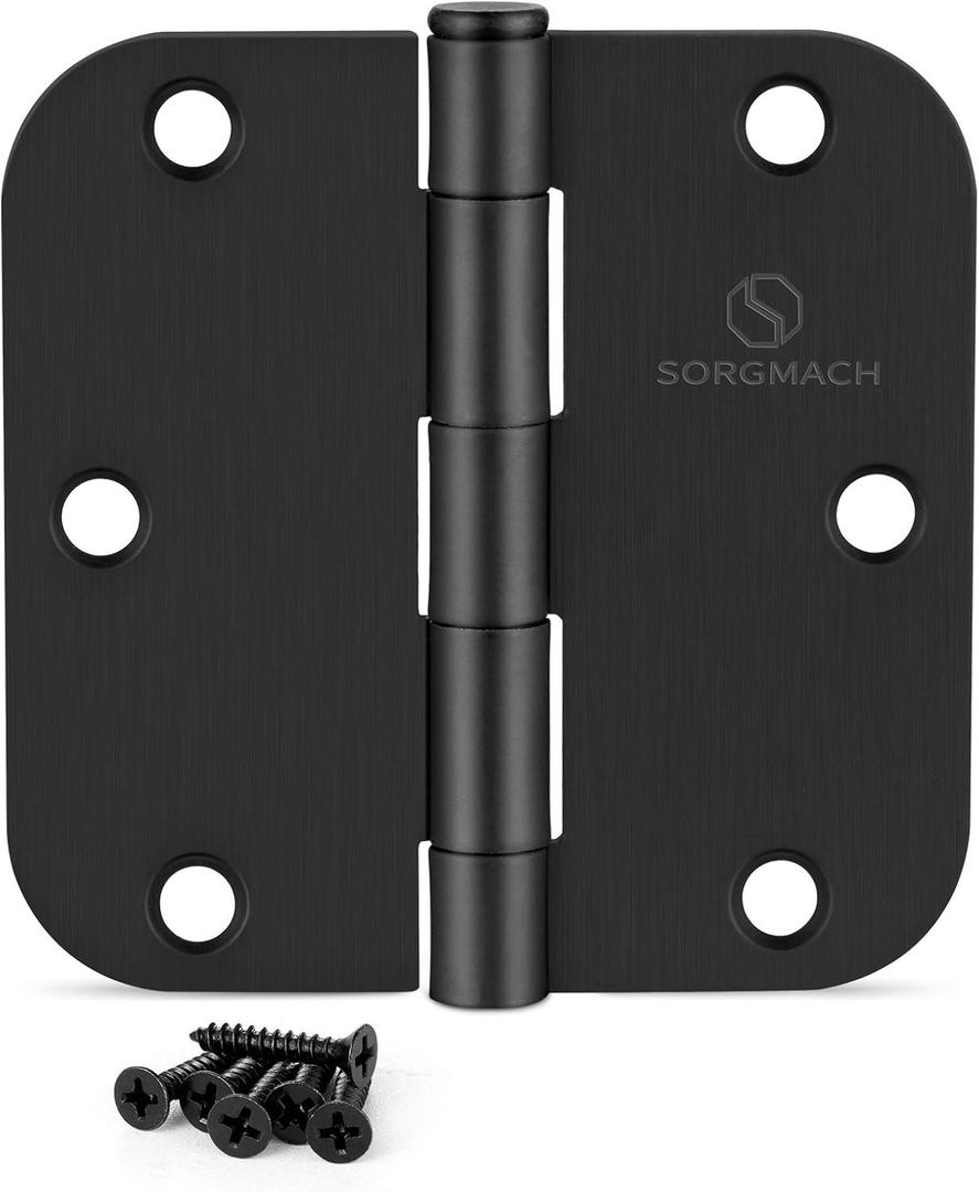 Door Hinge 3 1/2 Inch Interior Door Hinges Matte Black 3.5 Inch Interior Hinges Flat Iron Hinge 3 "x 3 " Door Hardware 5/8" Radius - 12 Pieces