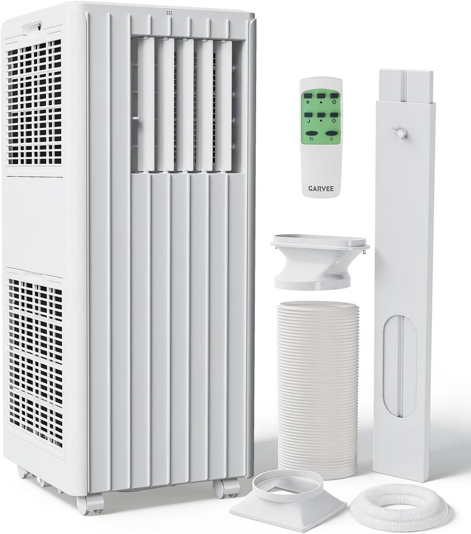 Garvee 8000 BTU Portable Air Conditioner, 3-in-1 Cooling, Dehumidifying & Fan for Rooms Up to 350 Sq. Ft | Quiet Sleep Mode | Energy-Saving 24-Hr Timer | AC Unit w/Remote & Full Window Kit, White | for Rooms Up to 350 Sq. Ft | Quiet Sleep Mode | Energy-Saving 24-Hr Timer | AC Unit w/Remote & Full Window Kit, White