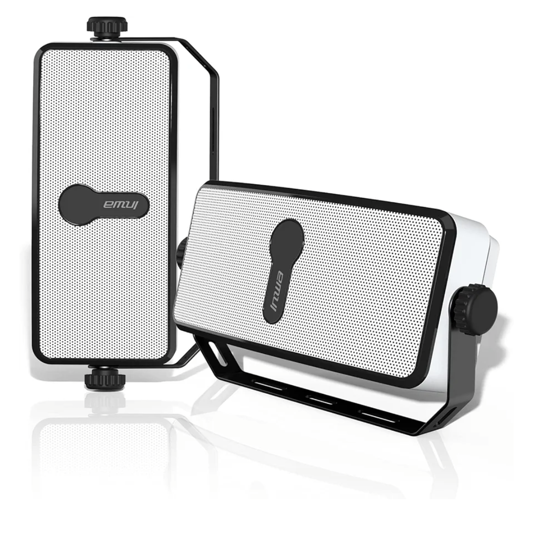 Inwa Bluetooth Outdoor Speaker, IPX5 Waterproof Wall Mount Speaker, Wireless Sync Up to 100 Speakers, Connect Seamlessly to Phone, Computer, Suitable for Patio, Porch, Gazebo, Garage, 2 PCS