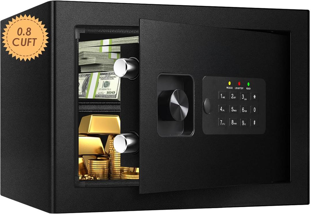 Tenamic Deluxe Safe Box Electronic Digital Lock Box, Keypad Small Security Box Cabinet Safes, Steel Alloy Office Hotel Home Mini Safe with 2 Passwords, 0.8 Cuft Black