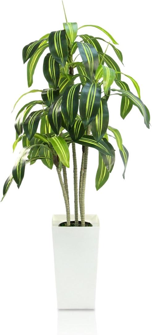 Artificial Dracaena Trees Indoor- 5ft Faux Yucca Plant with White Planter, UV-Resistant Tropical Tall Fake Tree for Home Decor, Living Room, Porch, Patio, Outdoor Housewarming Gift