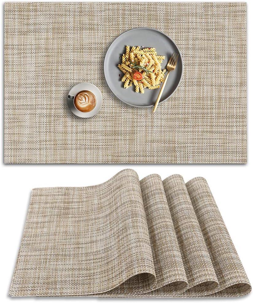homEdge PVC Placemat, 4 PCS of Non-Slip Heat Resistant Place Mats, Washable Vinyl Placemats, Set of 4  Linen Yellow