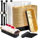 Mini Loaf Pans with Lids Rectangle Aluminum Foil Baking Pans Tins Containers for Wedding Birthday Party 6.8oz(Black Gold, 60Pack)