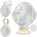 OGZ Portable Fan for Travel Wireless with Remote Timer, 7 Inch Small Desk Fan with LED Night Light 90 Oscillation, Rechargeable USB Fan for Cruise Bed Beside Sleeping Camping Tent (White)