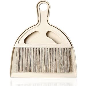 Mini Broom and Small Dustpan Brush - Hand Broom and Dustpan Set, Mini Dust pan and Brush Set, Small Dust pan for Cat Litter, Kitchen, Tables, Countertops, Cars, etc. (Rice)