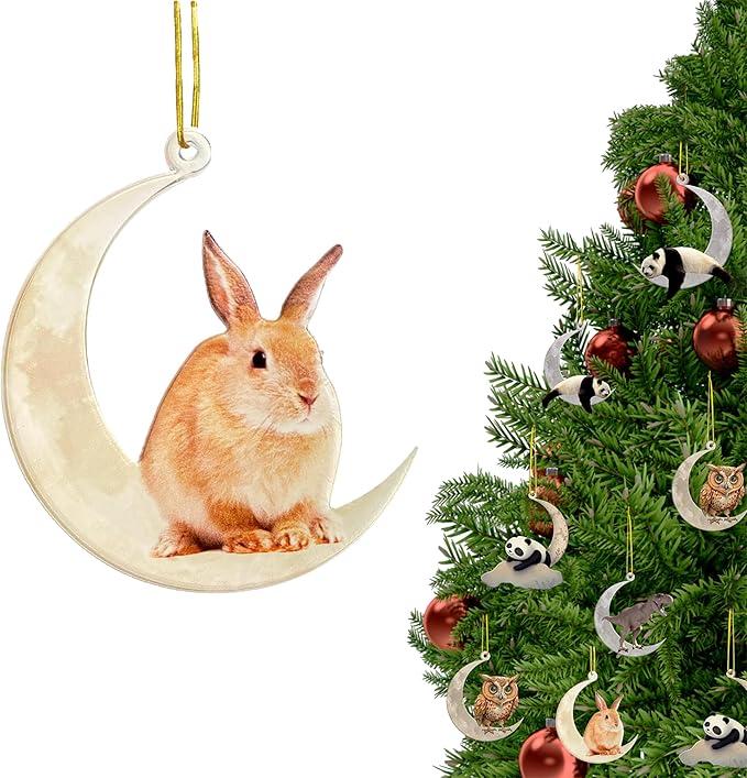 Christmas Tree Decorations, Acrylic Christmas Tree Ornaments, Double-Printed Animal Hanging for Christmas Tree, Home Decor, Children's Gifts (Rabbit)