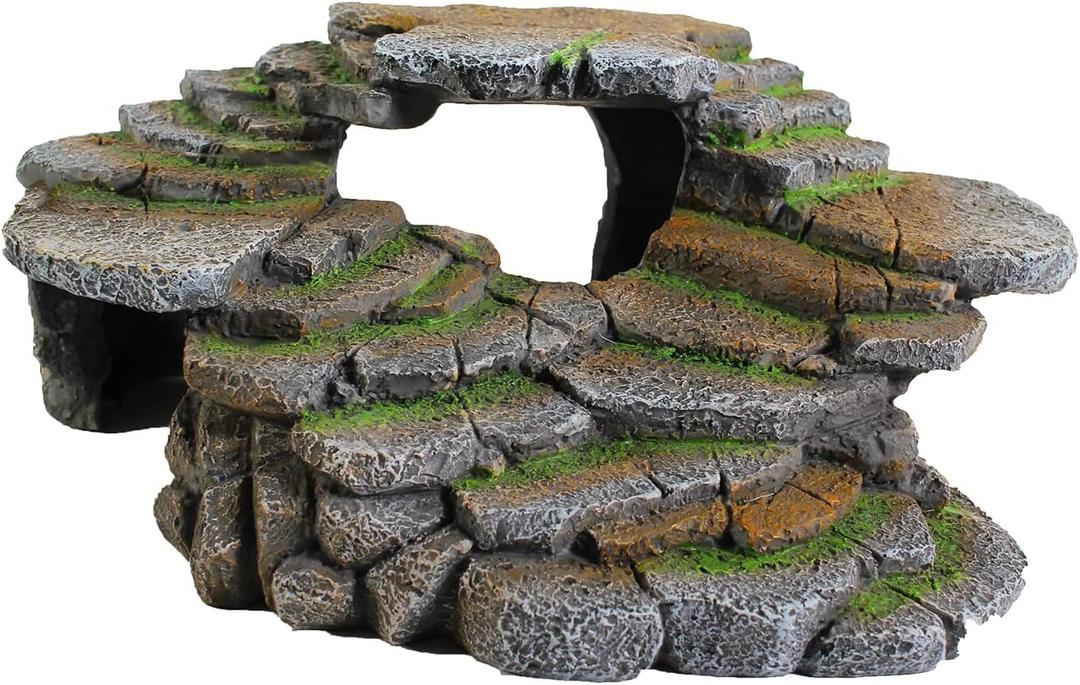 PENN-PLAX (REP183) Reptology Shale Scape Step Ledge & Cave Hideout  Decorative Resin for Aquariums & Terrariums  Great for Reptiles, Amphibians, and Fish  Large