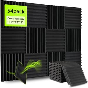 54 Pack Sound Proof Foam Panels for Walls 12x12x1 Inches, Wedges Acoustic Panels Sound Absorbing, Acoustic Foam Panels for Recording Studio, Home, Office, Easy Install, No Adhesive Included
