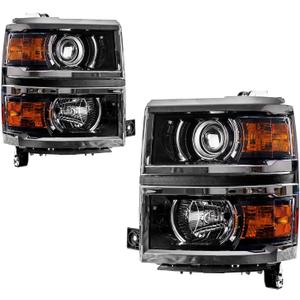 Headlight Assembly,Chrome Headlamp Compatible with 2014-2015 Silverado 1500 LTZ/High Country,Amber Reflector Color Clear Lens Color, OE Style Replacement Headlight Assembly