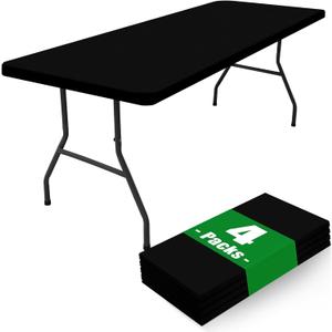Moosfor Spandex 6 Foot Rectangle Table Cloth 4 Pack, Elastic Fitted Tablecloths for Picnic, Stretch Washable Patio Table Cover for Outdoor, Camping, Banquet and Parties (Black, 30"x72")