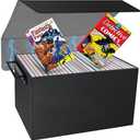 Comic Book Storage Box,PU Leather Comic Bin Holds 155 Comic Book with Handles,Stackable Moistureproof Comic Short Box Book Organizer Storage for Comic Collectors