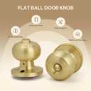 Brushed Gold Flat Ball Door Knob with Lock, Keyless Privacy Round Design Doorknob for Bathrooms/Bedrooms, Satin Brass Finish