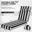72 x 21 x 4 Inch Olefin Chaise Lounge Cushions, Lounge Chair Cushions with Headrest for Outdoor Furniture - Weather and Fade Resistant Patio Replacement Furniture Lounge Chair Cushion Set of 2