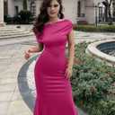 YMDUCH Women's Elegant Sleeveless Off Shoulder Bodycon Long Formal Party Evening Dress (Pink, L)