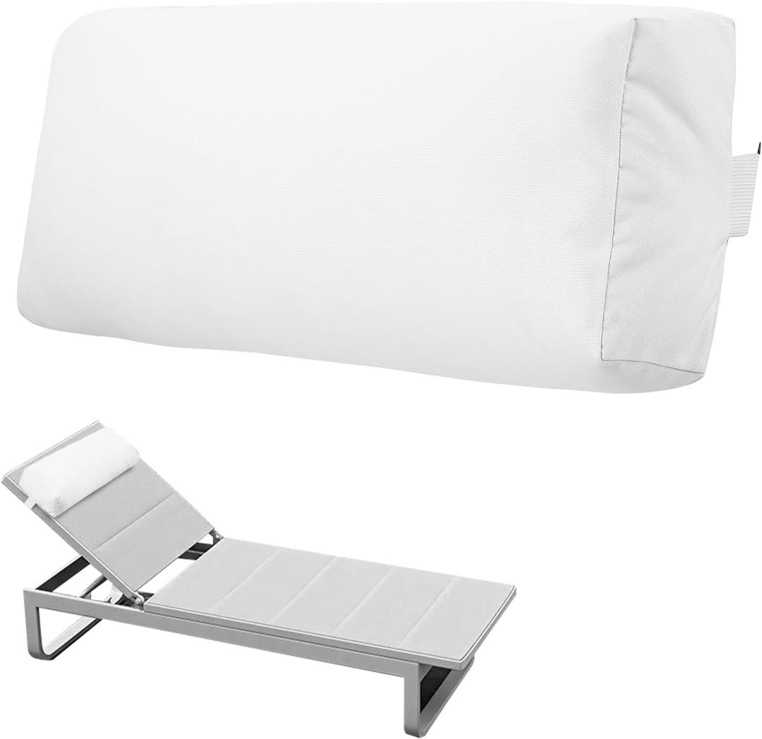 Headrest Pillow for Pool Chaise Lounge, Pool Lounge Pillows Outdoor with Elastic Band for Recliner and Pool Patio Chairs, Head Neck Support Pillow (White, 22x8.6x3.9)