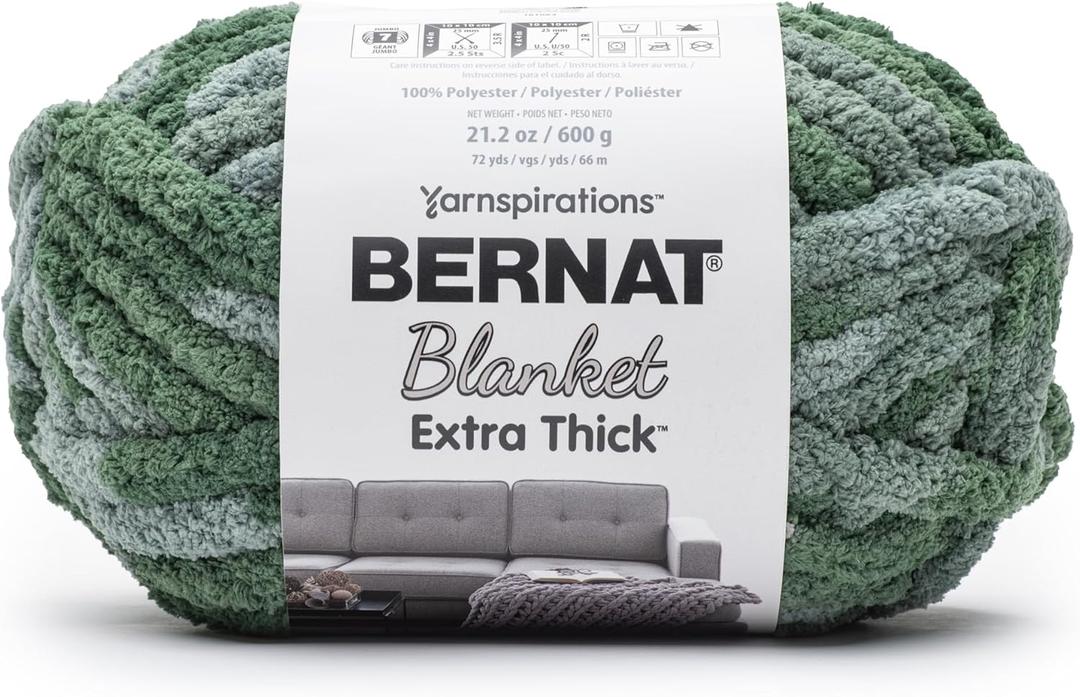 Bernat Blanket Extra Thick Underbrush Yarn - 1 Pack of 21.12oz/598.74g - 100% Polyester - #7 Jumbo - 72 Yards for Knitting, Crocheting, Crafts & Amigurumi