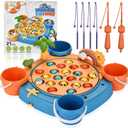 Magnetic Fishing Game Set - 21 Fish and 6 Poles, Rotating Toddler Board Games with Music Switch, Fine Motor Skills Fishing Toys for Kids and Toddlers 3 4 5 6 7 8 and Up (Blue)