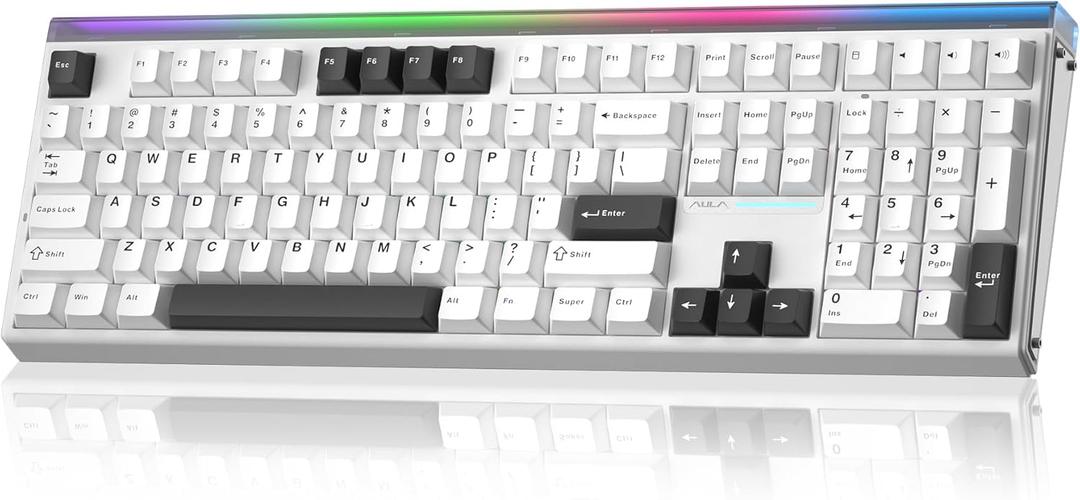 Aula H108 Wireless Silent Mechanical Keyboard with Number Pad Hot Swappable | Full Size Keyboard with Gasket Structure, RGB Backlit Light Box, Computer Gaming Keyboard with PBT Keycaps for PC/Office