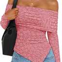 ZESICA Women's Fall Floral Off Shoulder Tops 2025 Mesh Long Sleeve Shirts Asymmetrical Ruched Tee Blouses Trendy Outfits (Pink, S)