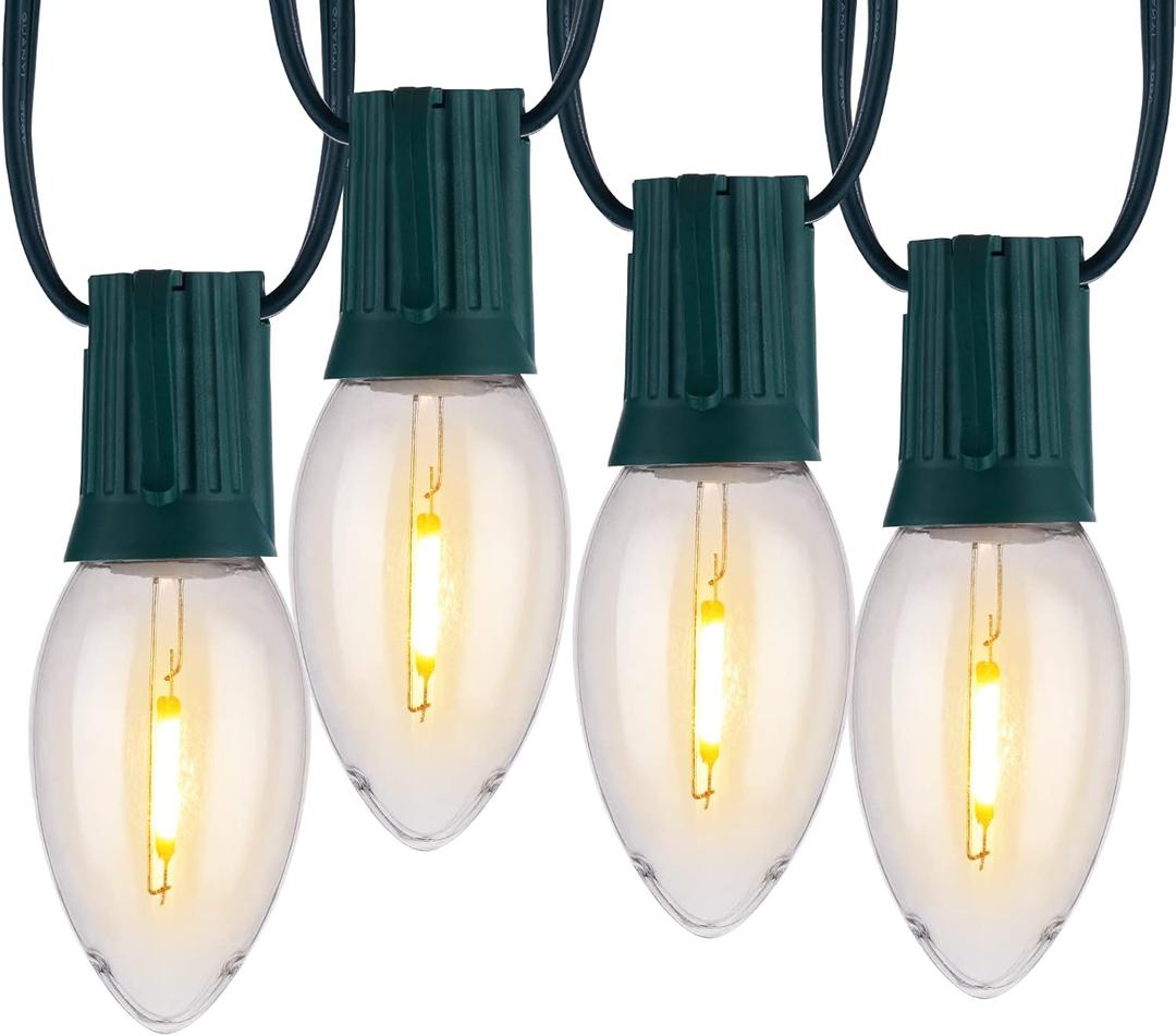 50FT C7 Clear LED Christmas String Lights Outdoor, Commercial Connectable Christmas Lights with 50+2 Bulbs(2 Spare), Hanging Christmas Tree Lights for Xmas Holiday Party Roofline Backyard Decor (Warm White)