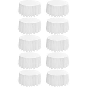 10 Pack Round Tablecloths - 120 Inch, White Polyester Table Cover for Round Table, Stain and Wrinkle Resistant Washable Fabric Table Cloth, Polyester Tablecloth for Wedding Banquet Parties