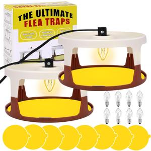2 Pack Flea Traps for Inside Your Home, Indoor Flea Light, Bed Bug Killer with 8 Sticky Pads & 4 Light Bulb, Odorless Natural Insect Infestation Treatment Trap for Kid Pet