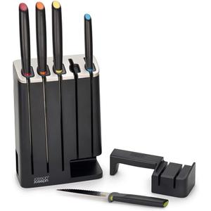 Joseph Joseph Elevate Knives SlimBlock Stainless Steel 7 Piece Kitchen Knife Block Set with ceramic sharpener – Black