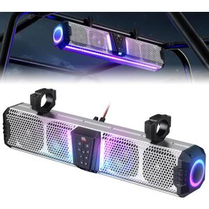 KEMIMOTO Midnight S60 26-inch UTV Sound Bar Waterproof IP66, 65Hz Deep Bass, Metal-Built, Synced Multicolor Lights, UTV Bluetooth Soundbar for UTV ATV Golf Cart Marine Boat fits 1"-2" Roll Bar