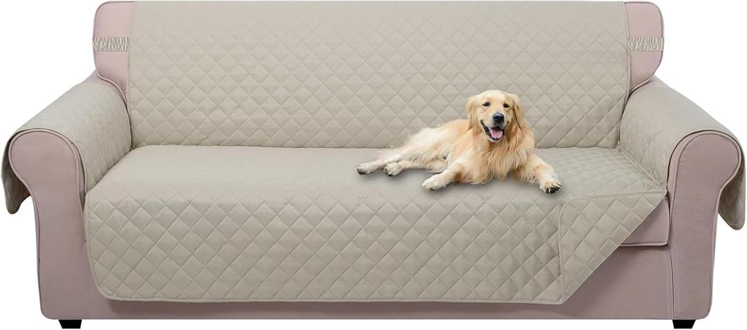 U-NICE HOME Reversible Sofa Cover Couch Cover for Dogs with Elastic Straps Water Resistant Furniture Protector for Pets Couch Cover for 3 Cushion Couch (Sofa, Beige/Beige)