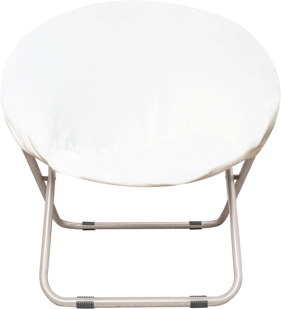 Stretchable Jacquard Slipcover, Saucer Chair Diameter to Fit: 75-76cm (29.5"-30"), Fox Velvet Fabric Removable Stretch-Up Moon Dish Round Circle Cushion Replacement for Fluffy Collapsible Chairs-White