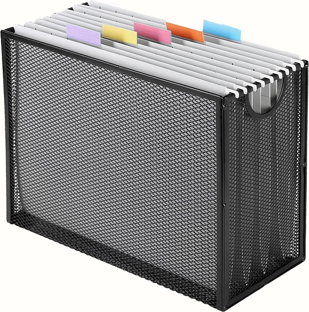 Sinboun Hanging File Organizer Letter-Size File Holder Filing Box Includes 5 Hanging Folders - Metal Mesh Magazine Letter Storage Cabinets File Cart for Office Home School, No Assembly Required