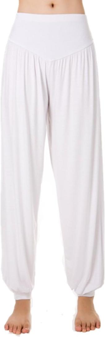 Women's Elastic Soft Modal Yoga Sports Pants Dance Harem Pants, White