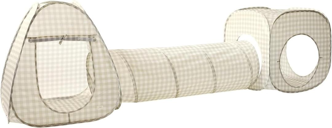 3 Sprouts Play Tent & Tunnel Set for Kids & Toddlers - 3-in-1 Pop Up Play Tent with Crawl Tunnel & Adventure Playhouse - Indoor Fun for Baby and Kids, for Boys & Girls - Gingham Beige