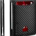 RUNBOX Slim Wallet for Men Genuine Leather RFID Blocking Bifold Minimalist Front Pocket Mens Wallet with Money Clip Thin Gift Box (A Carbon Black-6 Slots)