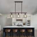3-Light Vintage Industrial Pendant Light Over Table, Adjustable Hanging Light with Walnut Finish & Matte Black Metal Frame, E26 Base Modern Rustic Chandelier for Kitchen Island, 26.6-inch