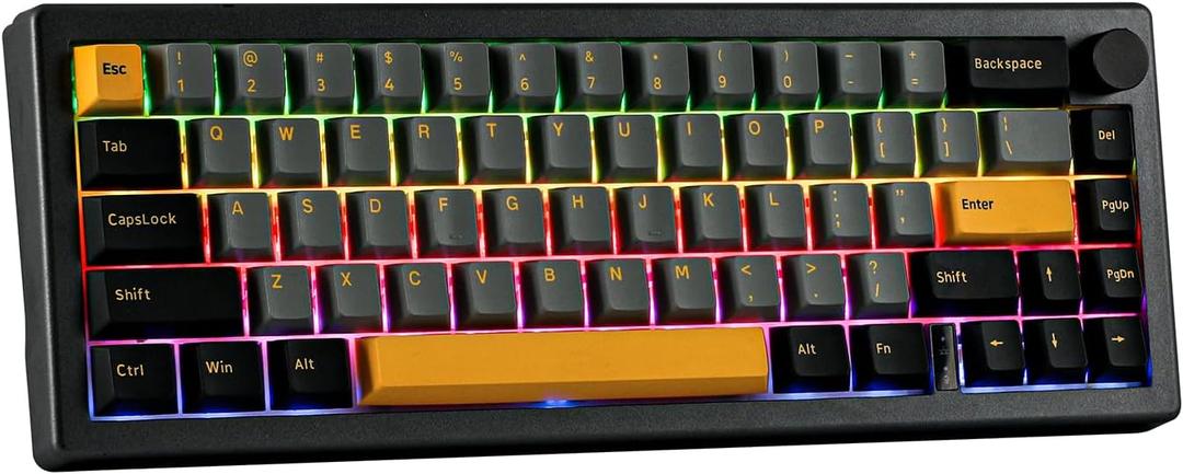 EPOMAKER EK68 65% Gasket NKRO Hot Swappable 2.4Ghz/Bluetooth 5.0/USB-C Wired Mechanical Gaming Keyboard with Knob, South-Facing LED, 3000mAh Battery, RGB Backlight for Win/Mac (Gateron Pro Yellow)