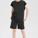 DANI CHINS Boys Loose Athletic Shirt and Shorts Set Kid Outfit with Pockets(Black, 10)