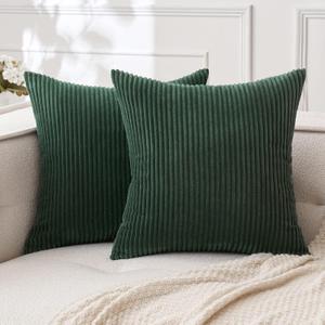 MIULEE Pack of 2 Army Green Corduroy Pillow Covers Soft Boho Striped Throw Pillow Covers Set Decorative Square Cushion Cases Pillowcases for Spring Sofa Bedroom Couch 18 x 18 Inch