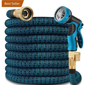 25 ft Expandable Garden Hose w/10 Function Spray Nozzle, Lightweight, No-Kink Flexible Hose with 3/4" Brass Fittings and 4-Layer Latex Core, 25ft Water Hoses for Gardening (Blue Black)