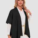 PULI Womens Cable Knit Open Front Poncho Sweater Chunky Warm Shawls Cape for Fall Winter (Black)