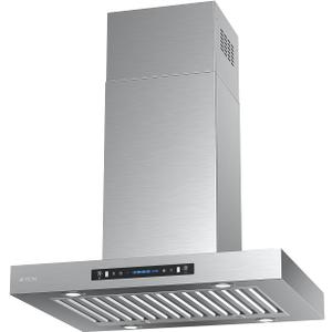 IKTCH Upgrated 30 inch Island Mount Range Hood, 900 CFM Ducted Range Hood with 4 Speed Fan, Stainless Steel with Gesture Sensing & Touch Control Making life Smarter IKIS02-30