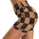 Yoga Shorts High Waisted Tummy Control Biker Shorts for Womens Athletic Running Workout Gym Tennis Shorts (Brown, L)