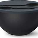 10" Large Salad Bowl with Sealing Lid & Serving Utensils,135Oz, Black Big Bamboo Fiber Salad Serving Bowl with Servers for Mixing/Serving (Silicone Dark Grey Lid)