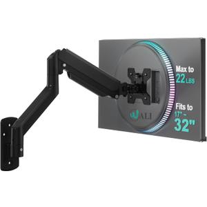 WALI Computer Monitor Wall Mount for 17 to 32 Inch Screens, Single Monitors Mount Holds up to 22lbs, Fully Adjustable Gas Spring Wall Mount Monitor Arm, 75x75/100x100mm VESA Mount (GSWM001), Black