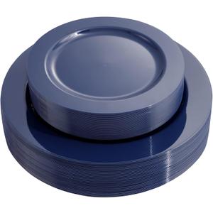 FLOWERCAT 60PCS Blue Plastic Plates - Heavy Duty Blue Plates Disposable (10.25" & 7.5") - serve for 30guest Birthday Party/Wedding/Father's Day/Memorial Day/Graduation (Navy Blue)