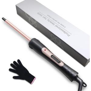 hopopower 3/8 Inch Small Curling Iron Wand, 9mm Thin Curling Wand for Short & Long Hair, Ceramic Hair Curler Wand with 2 Temperature, Small Barrel Curling Iron, Include Heat Protective Glove-Rose Pink