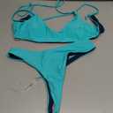 SUUKSESS Women High Waisted Thong Bikini Set Reversible String 2 Piece Swimsuit (Medium, 56 Green Blue)